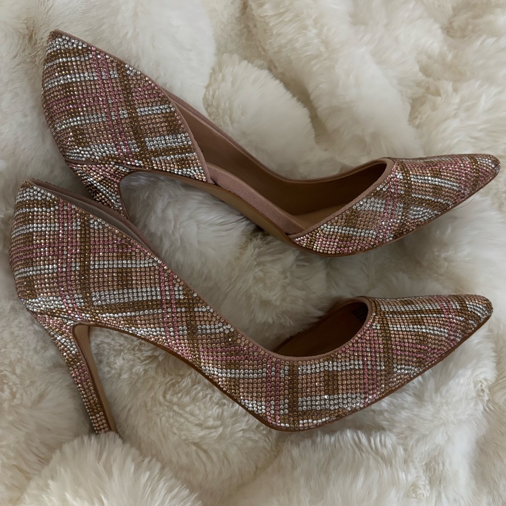 Embellished INC Pink Plaid Pointed-Toe Pumps